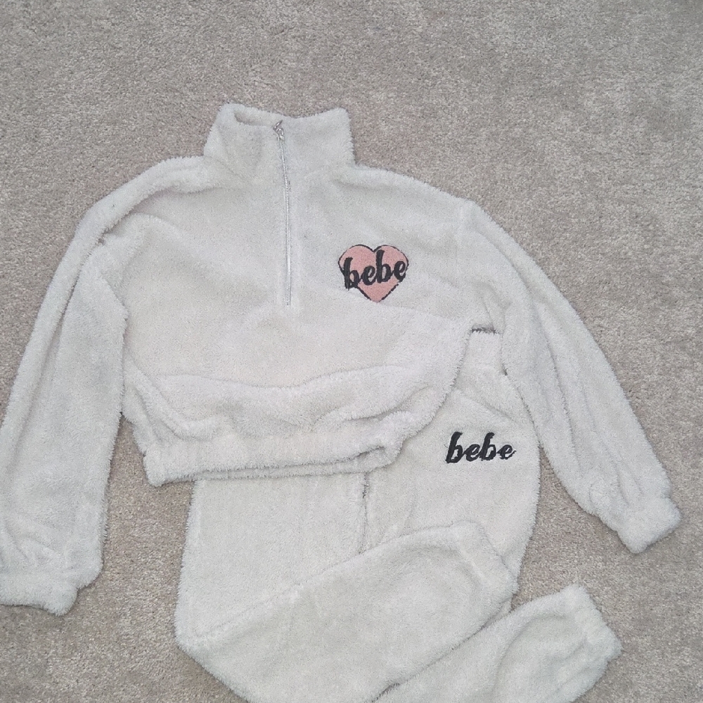 Girls Bebe Cream Fleece Tracksuit with Heart Logo